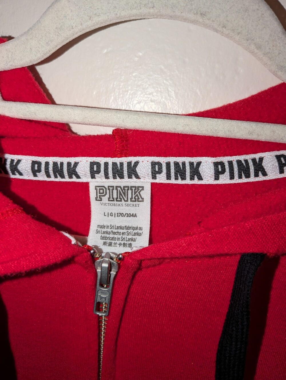 PINK Victoria's Secret Red Sequin-Trim Zip Hoodie with Logo Tape Size L - Picture 6 of 6